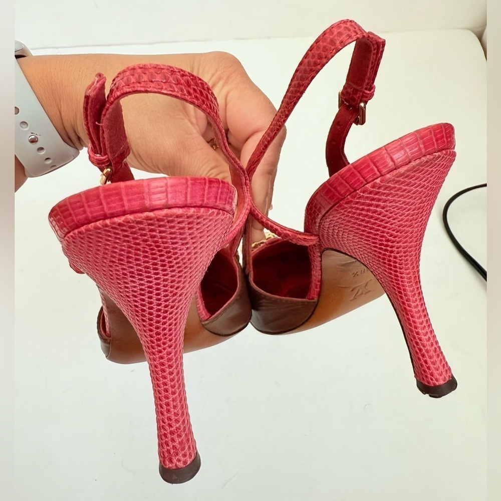 Louis Vuitton Brown Red Leather Takashi Murukami Cherry Sling back pumps EU 38.5 - Picture 7 of 10